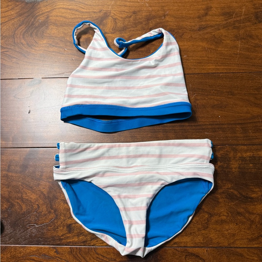 Ivivva Blue and Pink Striped Kids Swim Bikini